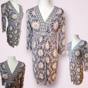 Boden 3/4 Sleeve Grey Floral Print Dress 8